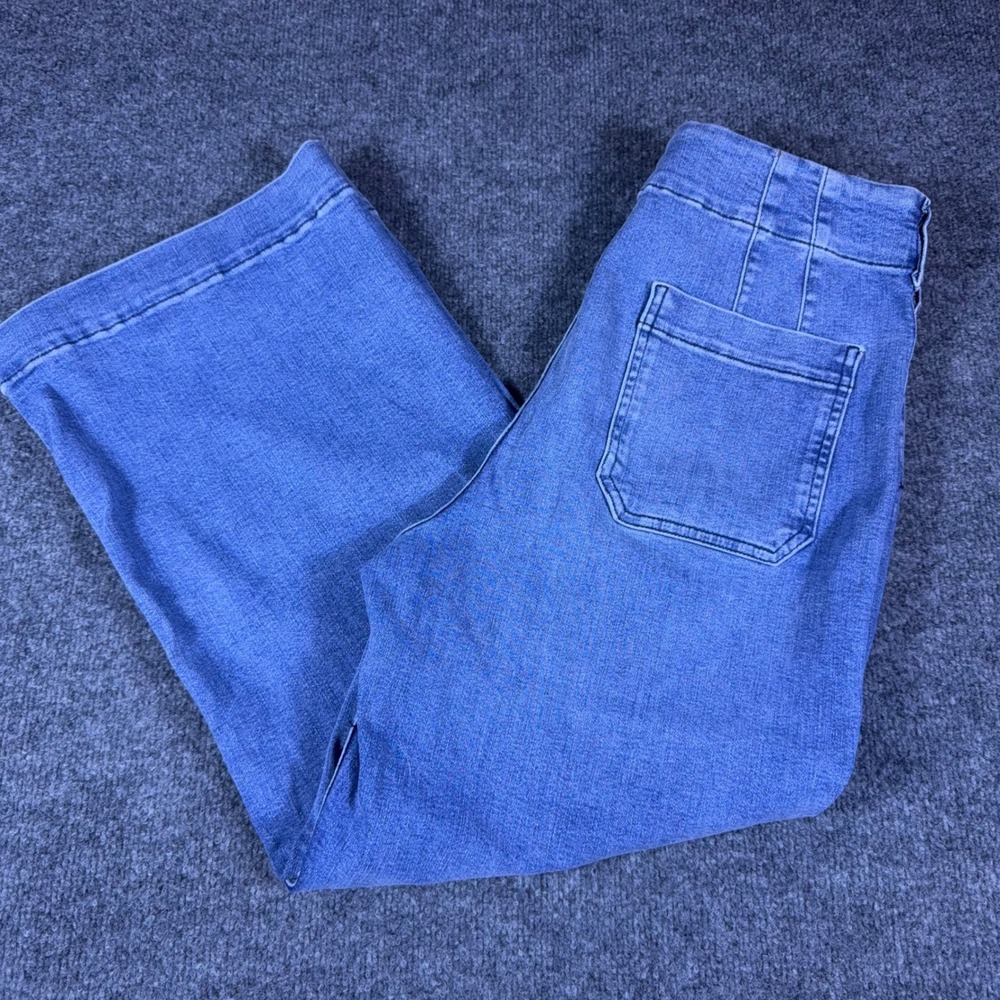 Anthropologie Maeve The Colette Wide Leg Cropped Jeans Blue Patch Pocket Size 30